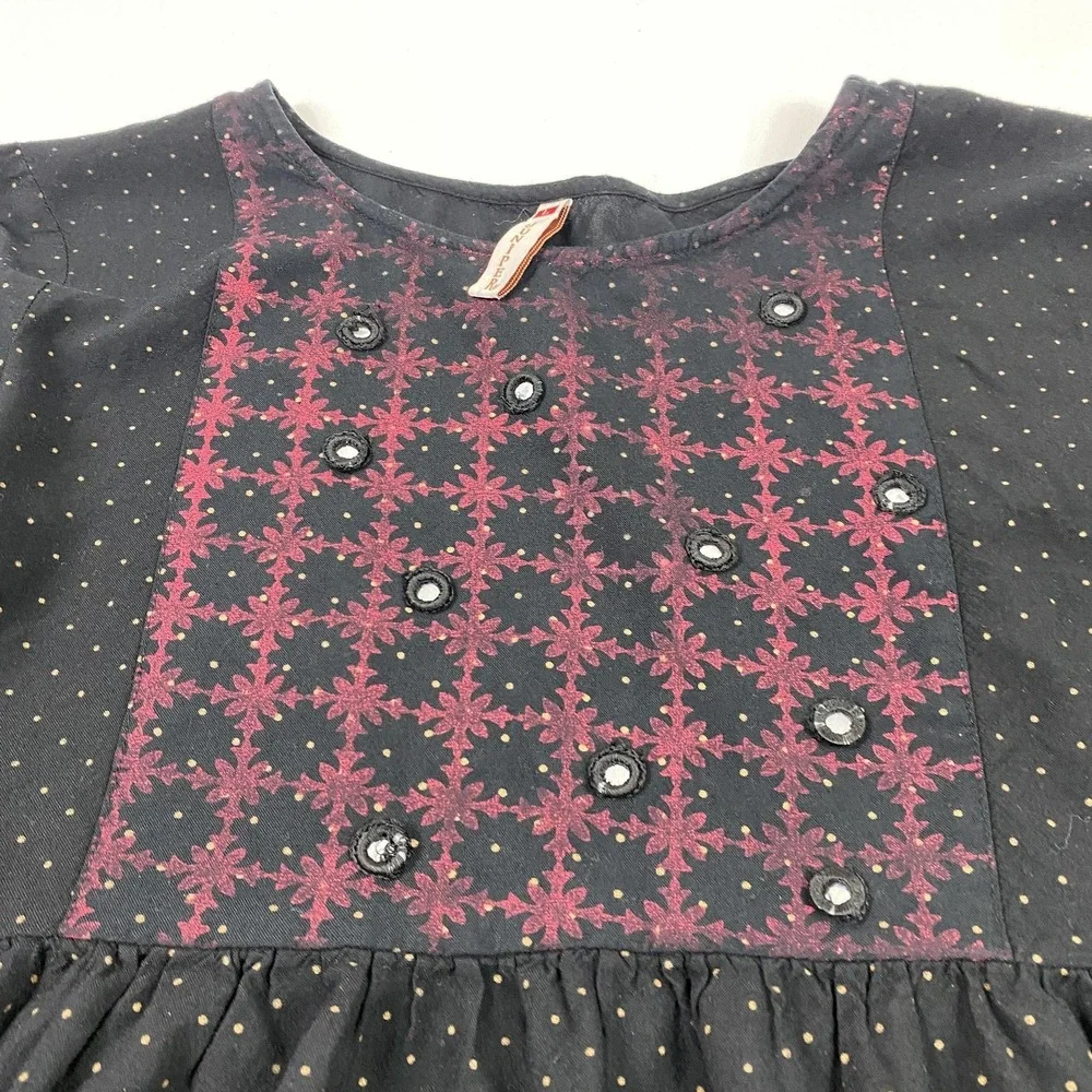 Juniper Dress Womens Large Black Gold Dot Boho Embroidered Tunic Viscose‎ India